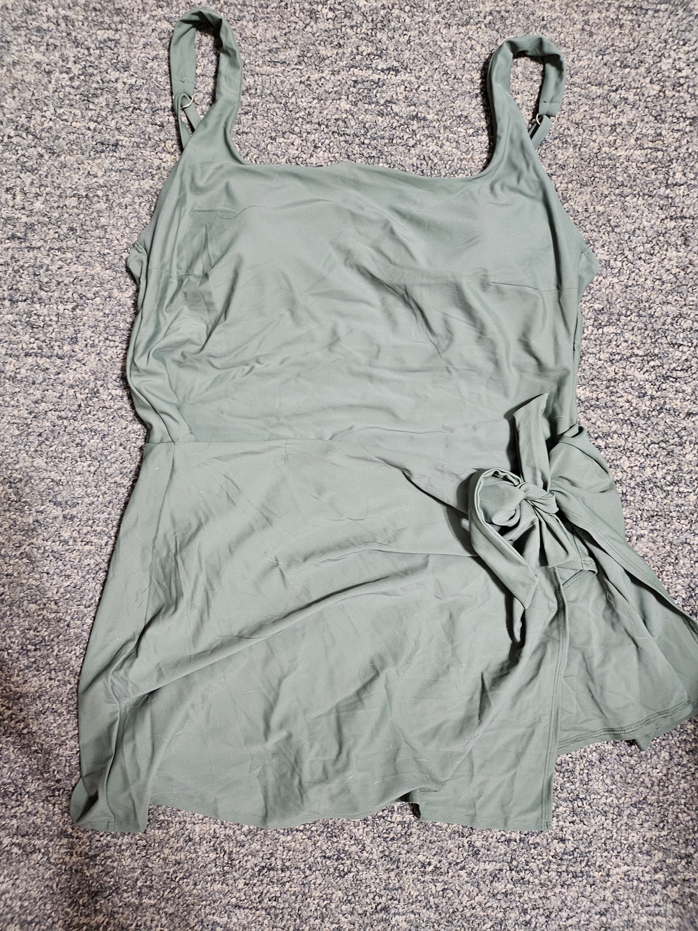 Time and Tru Sage Green One-Piece Swimdress with Side Tie